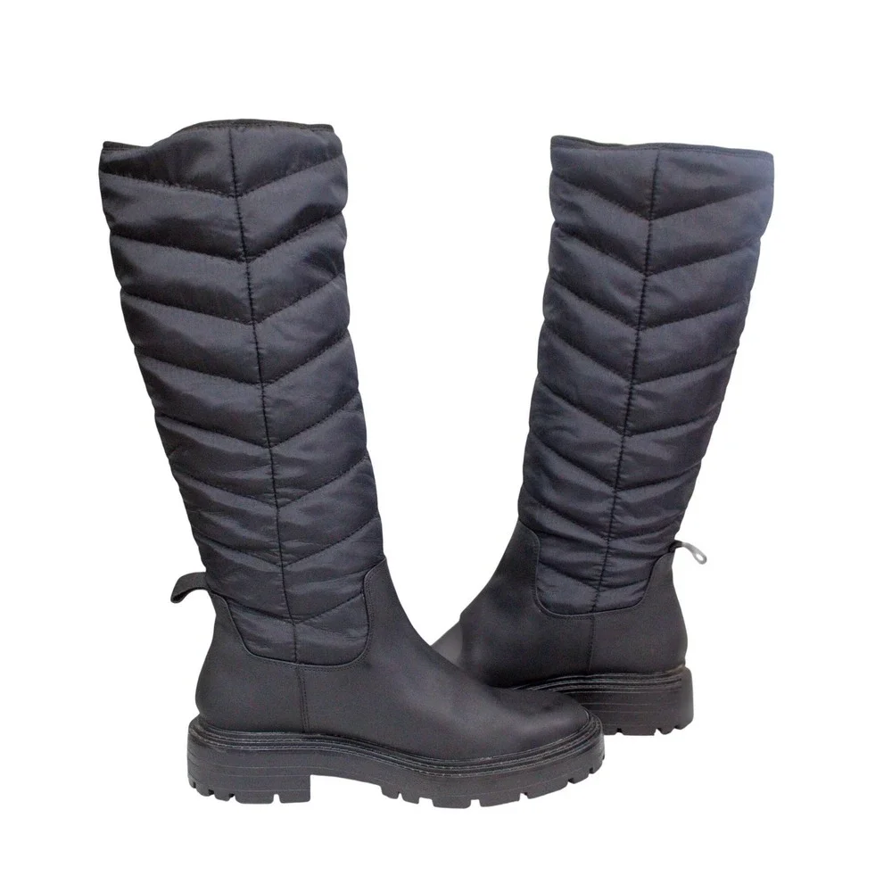 Zara Boots | Zara Tall Black Quilted Chevron Boots, Lug Sole 40 EU / 39 US